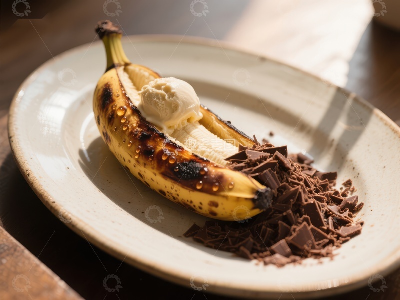 高清大图下载【趣麦麦图】烤香蕉配冰淇淋与巧克力碎
