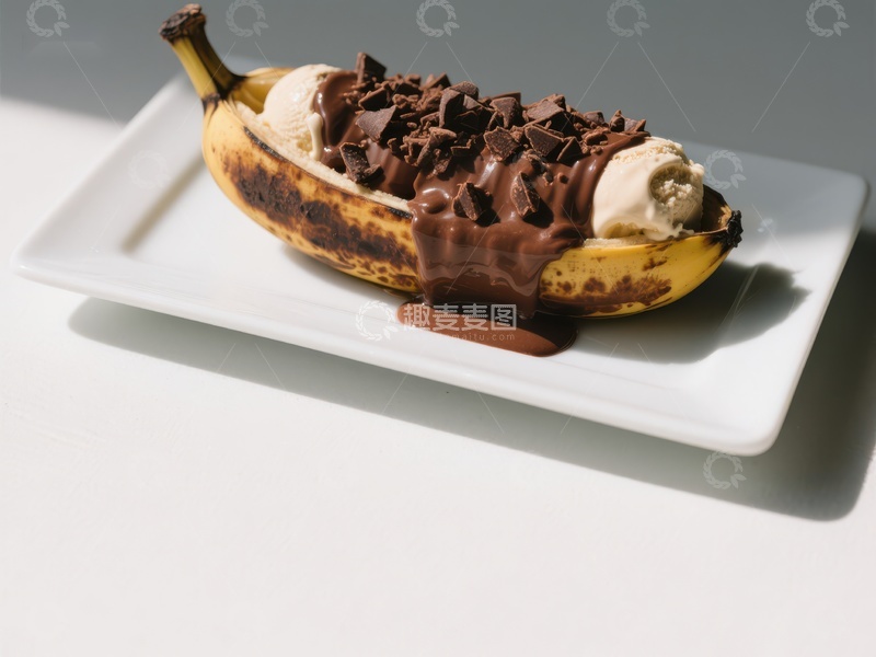 高清大图下载【趣麦麦图】巧克力香蕉冰淇淋甜品