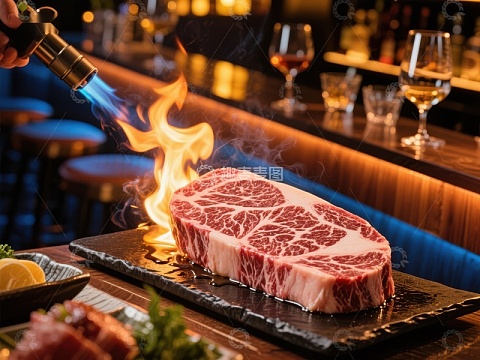 火焰炙烤的高级牛肉