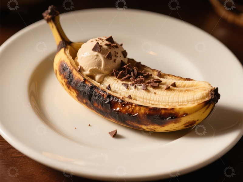 高清大图下载【趣麦麦图】焦糖香蕉配冰淇淋