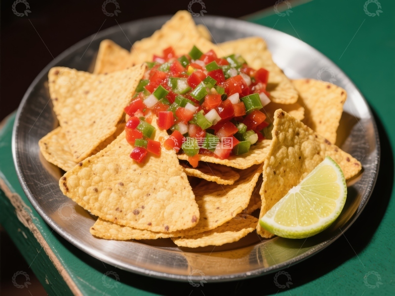 高清大图下载【趣麦麦图】玉米片配新鲜蔬菜沙拉和青柠