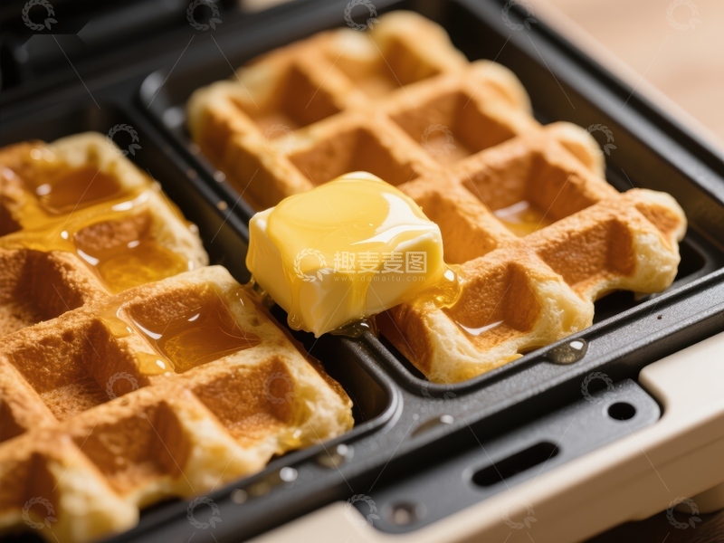 高清大图下载【趣麦麦图】热腾腾的华夫饼配黄油和蜂蜜