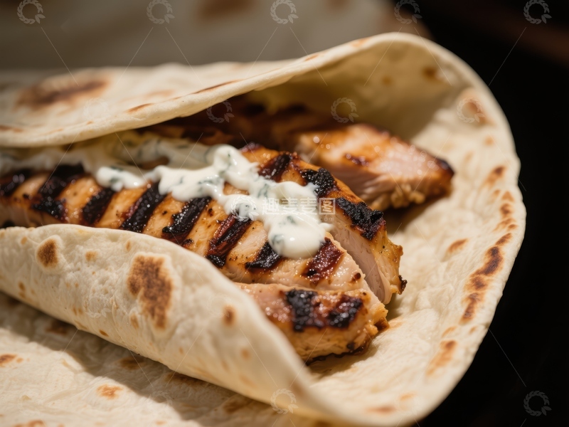 高清大图下载【趣麦麦图】烤鸡卷饼配酸奶酱