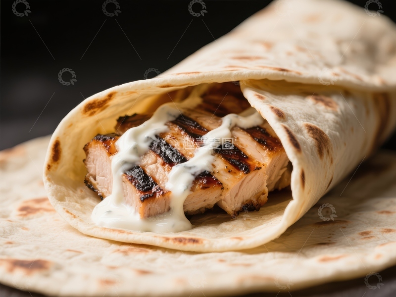 高清大图下载【趣麦麦图】烤鸡肉卷饼配酸奶酱