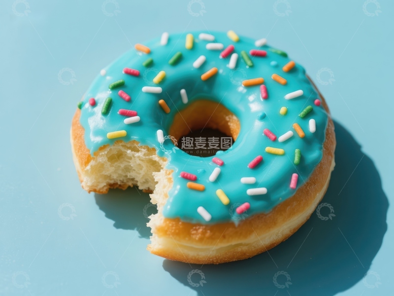 高清大图下载【趣麦麦图】蓝色糖霜甜甜圈，点缀彩色洒粉