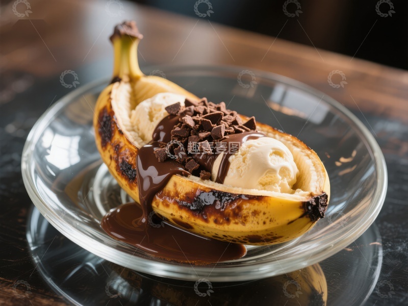 高清大图下载【趣麦麦图】焦糖香蕉配冰淇淋和巧克力