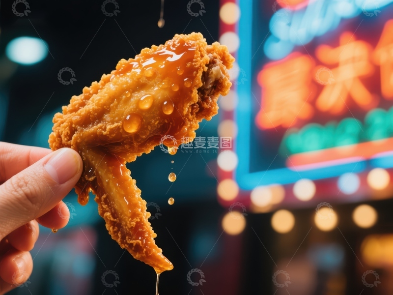 高清大图下载【趣麦麦图】手握酱汁滴落的炸鸡翅