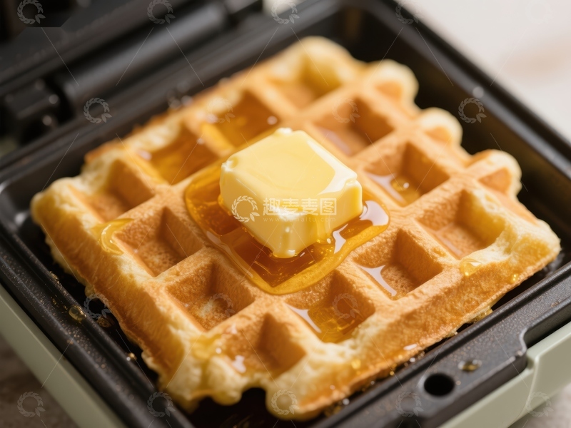 高清大图下载【趣麦麦图】热腾腾的华夫饼配黄油和蜂蜜