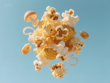 爆米花与玉米粒的空中瞬间