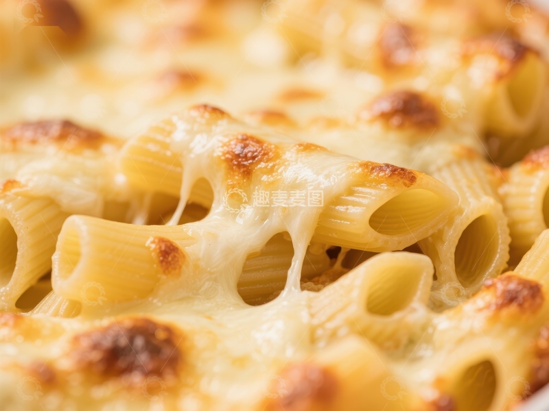 高清大图下载【趣麦麦图】金黄烤制的芝士通心粉特写