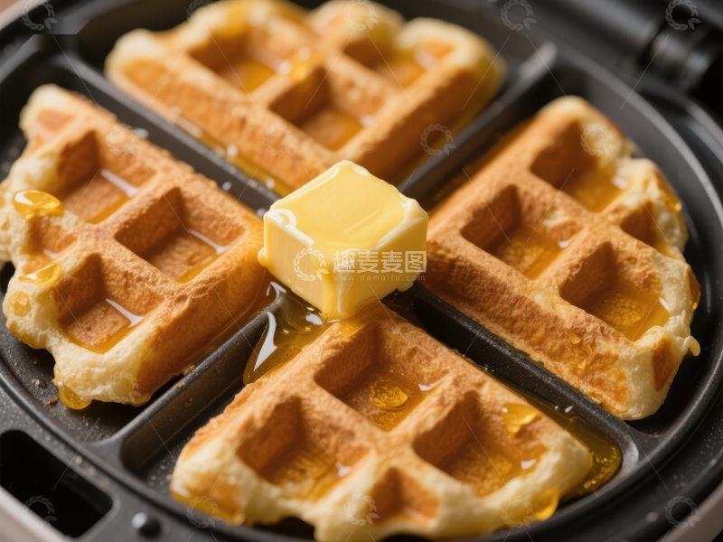 高清大图下载【趣麦麦图】热腾腾的华夫饼配黄油和蜂蜜