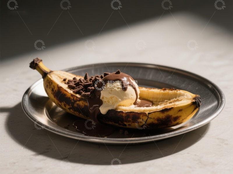 高清大图下载【趣麦麦图】香蕉冰淇淋巧克力酱甜点