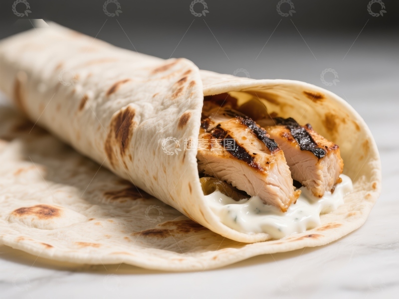 高清大图下载【趣麦麦图】烤鸡肉卷饼配酸奶酱