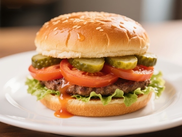 经典汉堡配番茄和泡菜