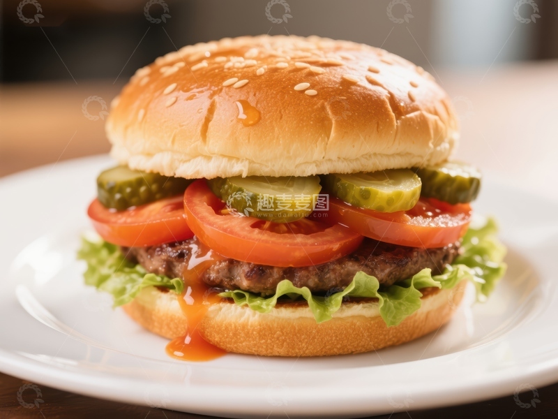高清大图下载【趣麦麦图】经典汉堡配番茄和泡菜