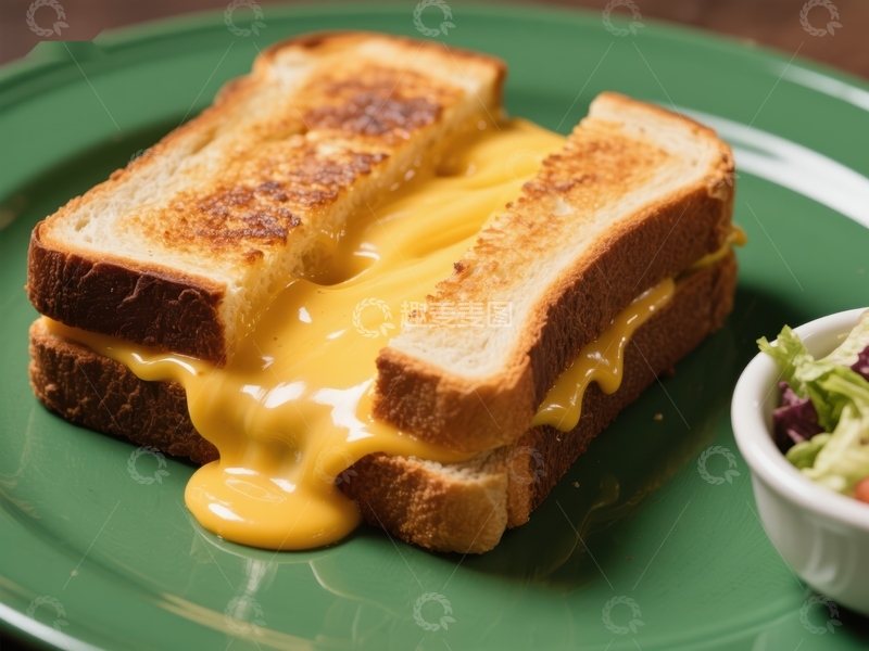 高清大图下载【趣麦麦图】金黄烤面包夹融化的奶酪