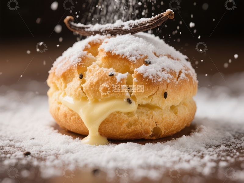高清大图下载【趣麦麦图】奶油泡芙撒上糖粉与香草豆