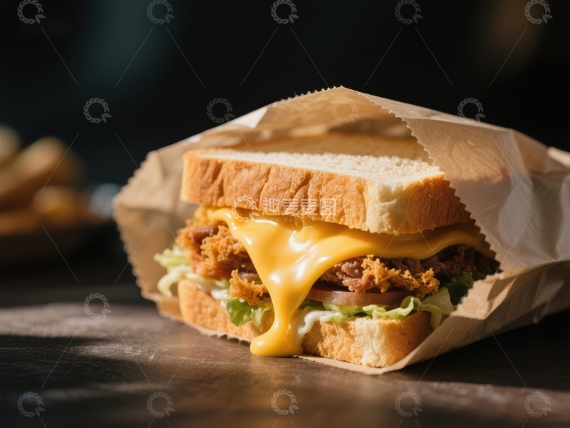 高清大图下载【趣麦麦图】芝士鸡肉三明治特写