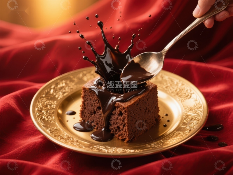 高清大图下载【趣麦麦图】巧克力酱浇灌蛋糕的瞬间