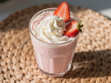 草莓奶昔配奶油和新鲜草莓