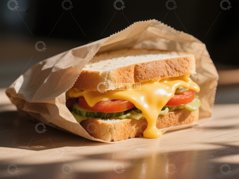 高清大图下载【趣麦麦图】芝士三明治包裹在纸袋中