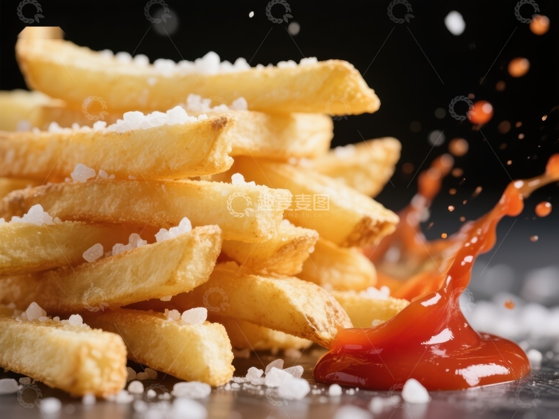 高清大图下载【趣麦麦图】金黄薯条配番茄酱飞溅瞬间