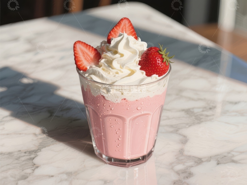 高清大图下载【趣麦麦图】草莓奶昔配奶油和新鲜草莓