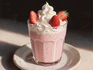 草莓奶昔配奶油和新鲜草莓