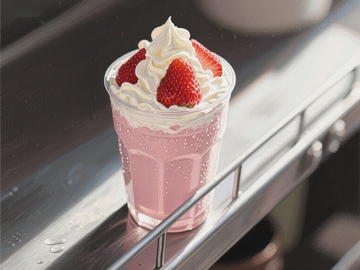 草莓奶昔配奶油和新鲜草莓