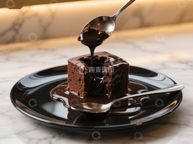 高清大图下载【趣麦麦图】巧克力熔岩蛋糕浇灌浓郁酱汁