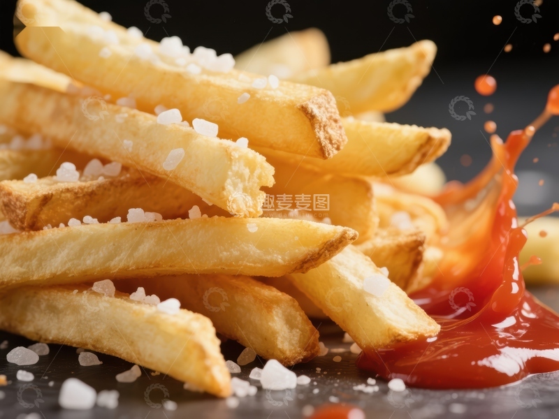 高清大图下载【趣麦麦图】金黄薯条配番茄酱