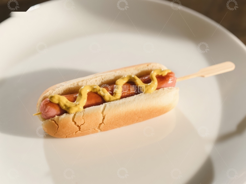 高清大图下载【趣麦麦图】热狗配芥末，插有木签