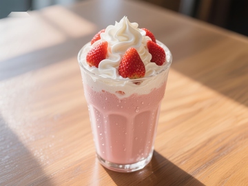 草莓奶昔配奶油和新鲜草莓