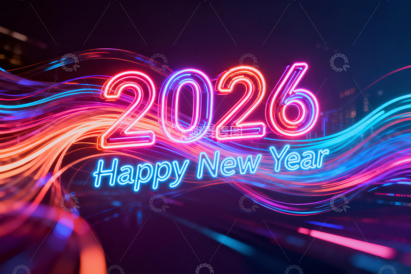 高清大图下载【趣麦麦图】2026新年霓虹灯光贺图