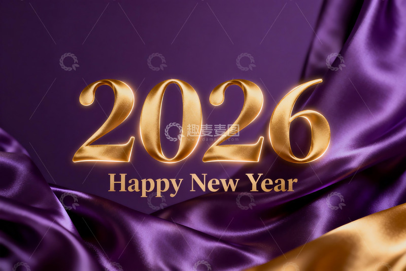 高清大图下载【趣麦麦图】2026新年金色数字紫色背景