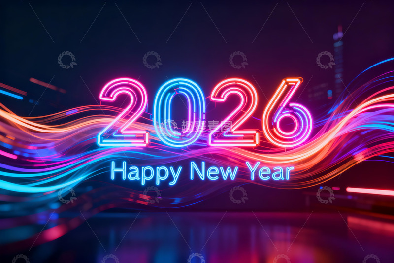 高清大图下载【趣麦麦图】2026新年霓虹灯光效果
