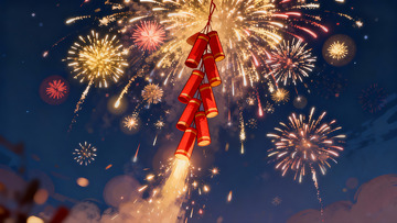 夜空烟花绽放绚丽景象