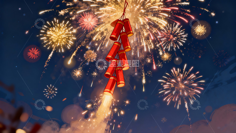 高清大图下载【趣麦麦图】夜空烟花绽放绚丽景象