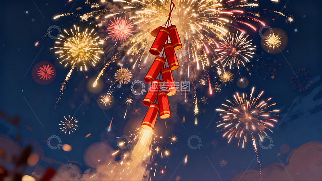 夜空烟花绽放绚丽景象