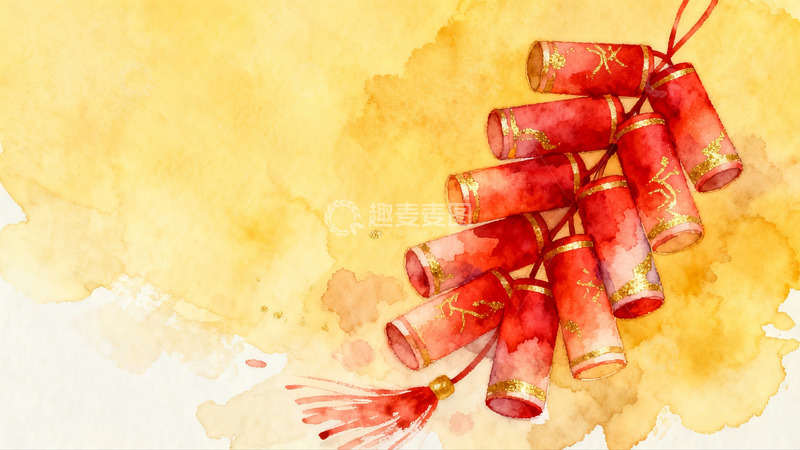 高清大图下载【趣麦麦图】红色鞭炮挂饰新年喜庆图案