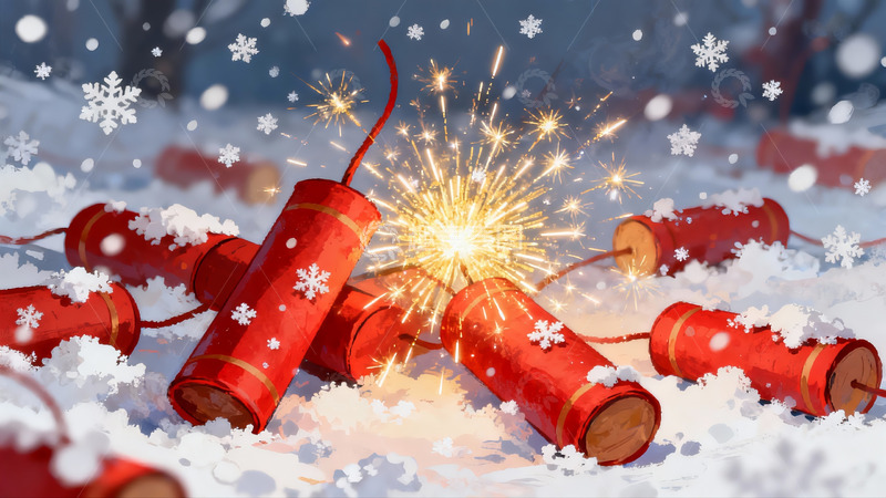 高清大图下载【趣麦麦图】雪地烟花绽放节日氛围