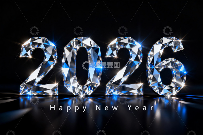 高清大图下载【趣麦麦图】2026年钻石数字新年贺图