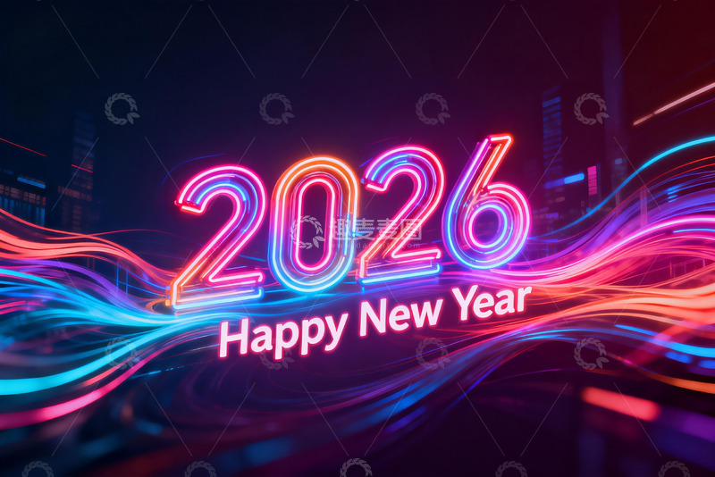 高清大图下载【趣麦麦图】2026新年霓虹灯贺岁画面