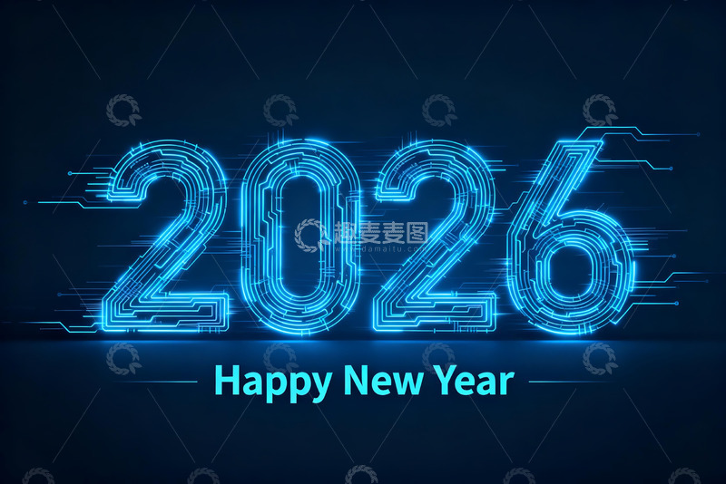 高清大图下载【趣麦麦图】2026新年科技风格贺图