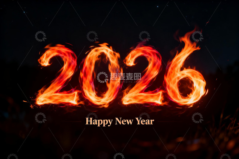 高清大图下载【趣麦麦图】火焰数字2026新年贺图