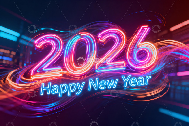 高清大图下载【趣麦麦图】2026新年霓虹灯贺图