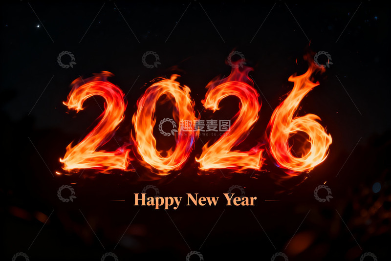 高清大图下载【趣麦麦图】火焰数字2026新年贺图