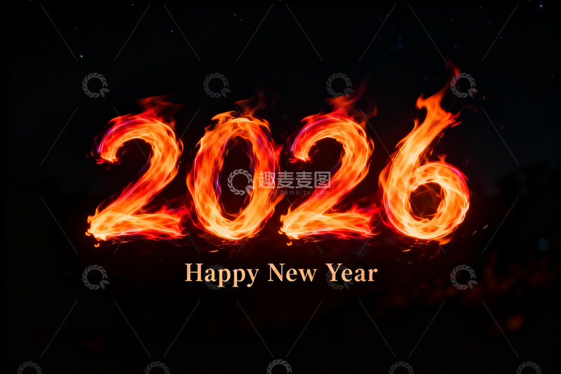 高清大图下载【趣麦麦图】火焰数字2026新年贺图