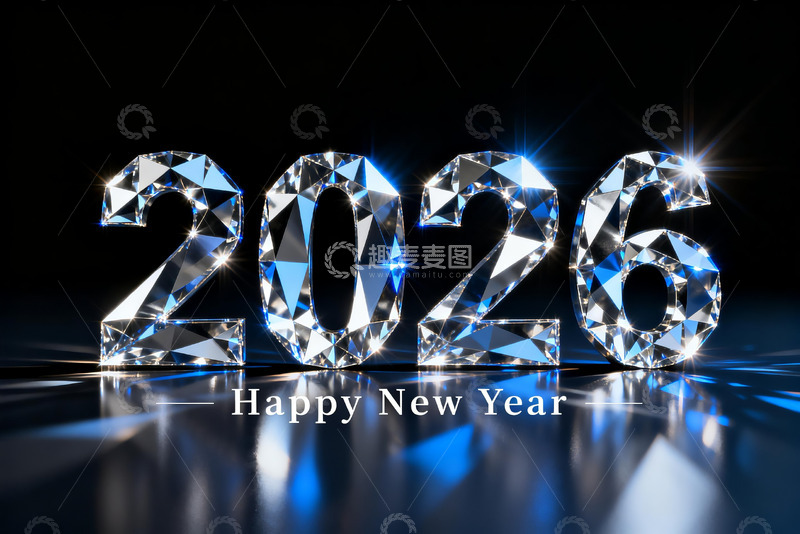 高清大图下载【趣麦麦图】2026年钻石数字新年贺图