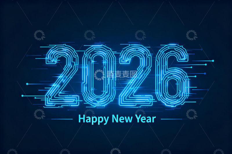 高清大图下载【趣麦麦图】2026年科技风格新年贺图